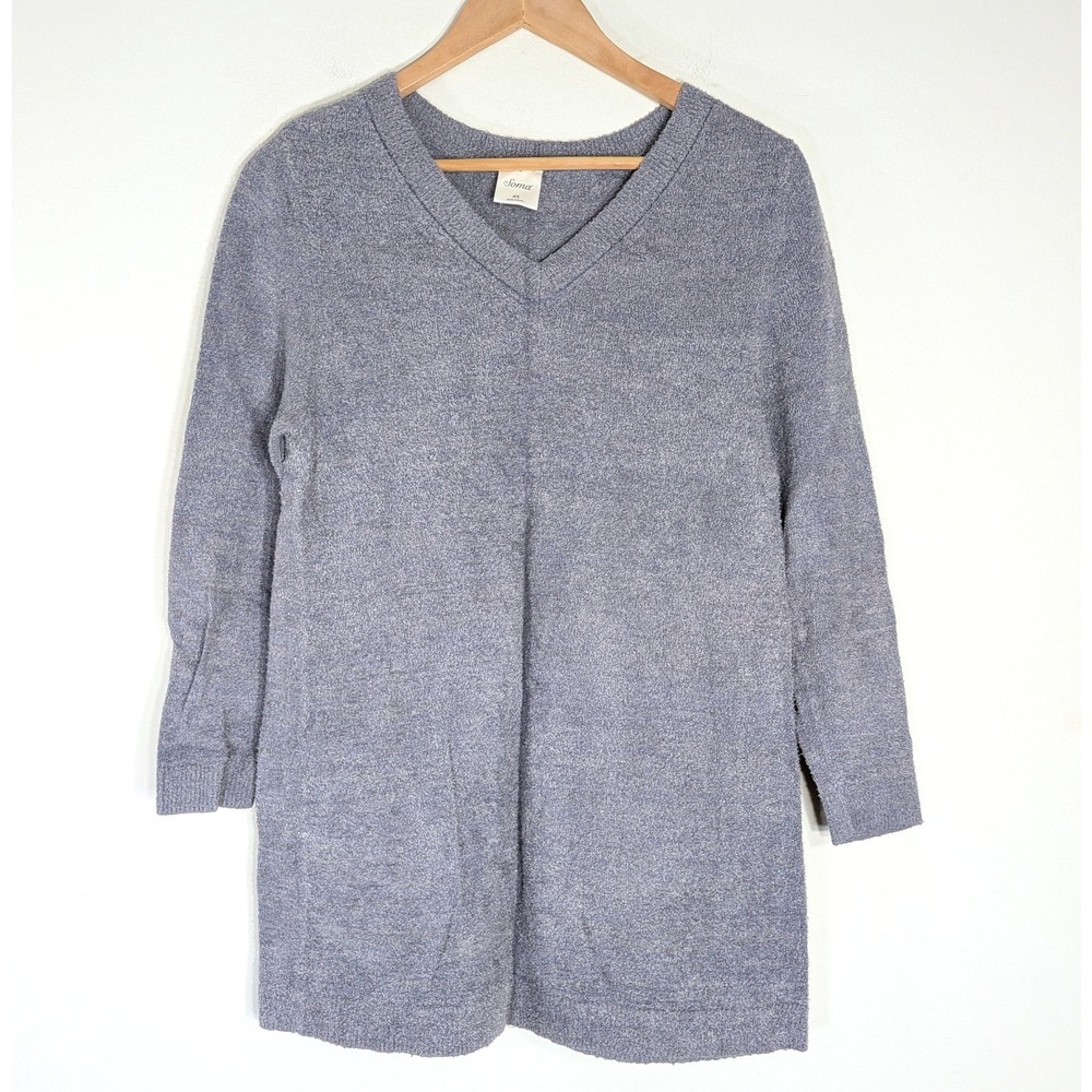 Soma Blue Tunic Sweater; V-Neck, Long Sleeve, Boucle Knit